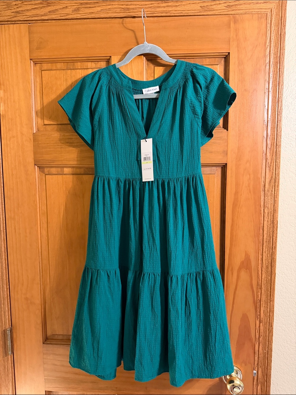 Calvin Klein Teal Tiered Short-Sleeve Girls' Dress